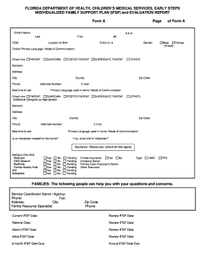 Florida Individualized Family Support Plan (IFSP) and Evaluation Report