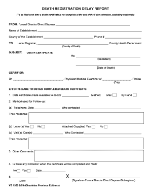 Florida Death Registration Delay Report