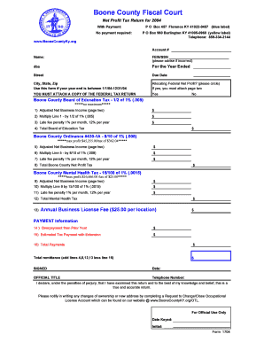 Boone County Net Profit Tax Return