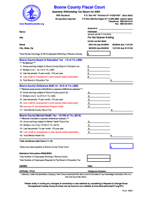 Boone County Quarterly Withholding Tax Return