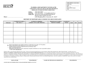Florida Reportable Communicable Disease Form