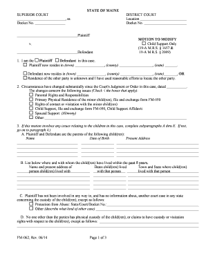 Maine Motion to Modify Child Support