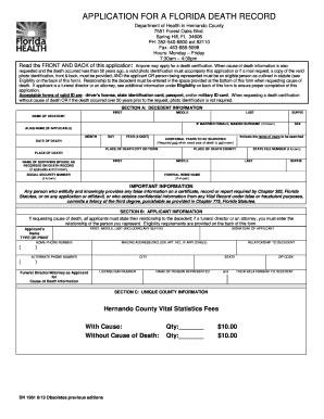 Florida Death Record Application