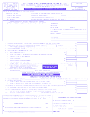 City of Middletown Individual Income Tax Form 2013