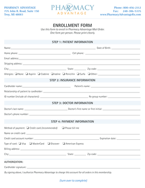 Pharmacy Advantage Mail Order Enrollment Form