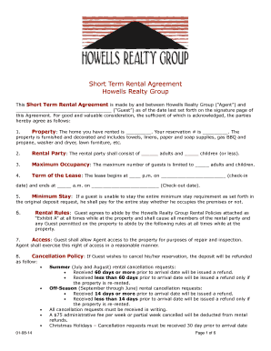 Short Term Rental Agreement