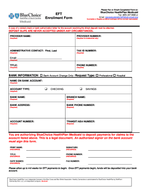 BlueChoice HealthPlan Medicaid EFT Enrollment Form