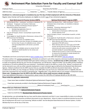 Retirement Plan Selection Form for Faculty and Exempt Staff