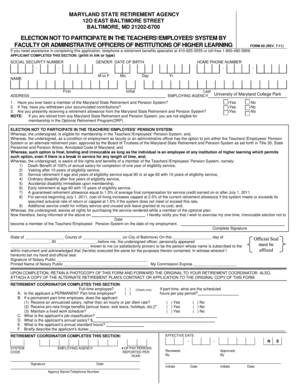 Maryland State Retirement Agency Election Form