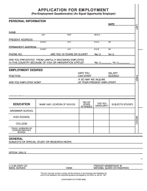 US Employment Application Form