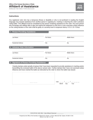 Kansas Affidavit of Assistance Form