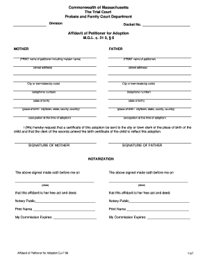 Affidavit of Petitioner for Adoption