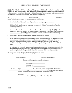 Affidavit of Domestic Partnership
