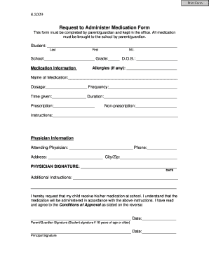 Request to Administer Medication Form