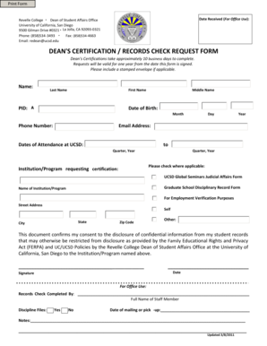 Dean's Certification Records Check Request Form
