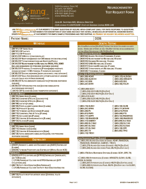 Neurochemistry Test Request Form