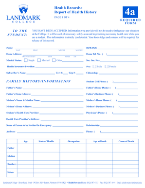 Student Health History Form