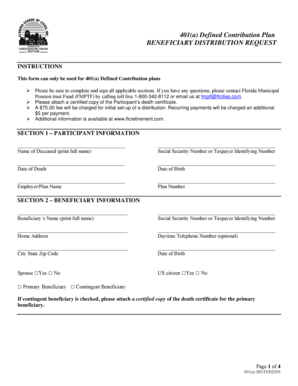 401(a) Defined Contribution Plan Beneficiary Distribution Request