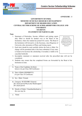 2014-15 Centre Sector Scholarship Scheme Application