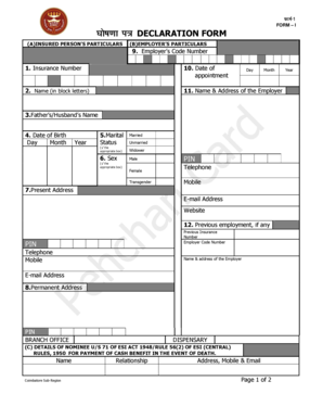 ESIC Declaration Form I