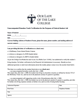 Unaccompanied Homeless Youth Verification for Federal Student Aid