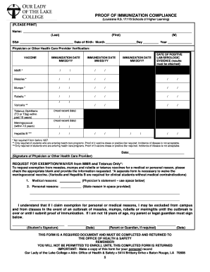 Louisiana Immunization Compliance Form