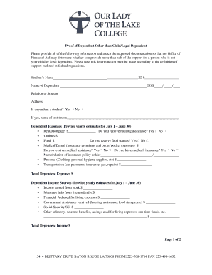 Proof of Dependent Other than Child/Legal Dependent