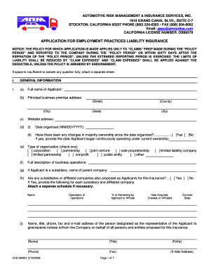 Application for Employment Practices Liability Insurance