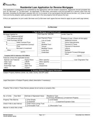 Residential Loan Application for Reverse Mortgages