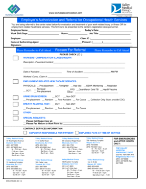 Employer’s Authorization and Referral for Occupational Health Services