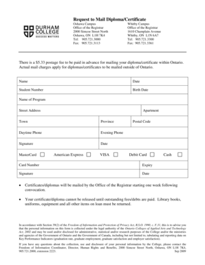 Request to Mail Diploma/Certificate