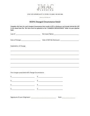 RESPA Changed Circumstance Detail Form