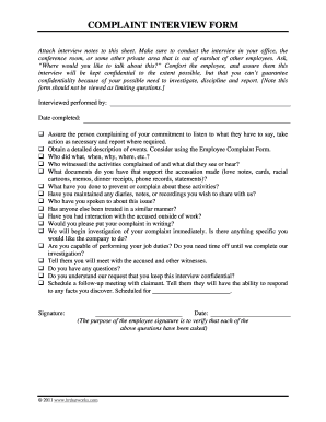 COMPLAINT INTERVIEW FORM - HR That Works