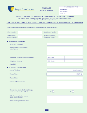Royal Sundaram Baggage Claim Form