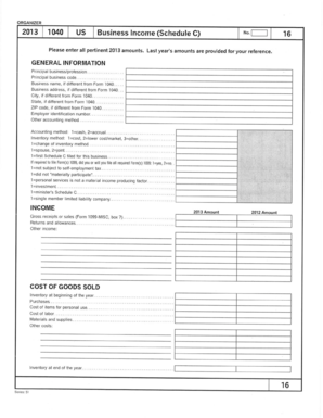 2013 US Business Income Schedule C