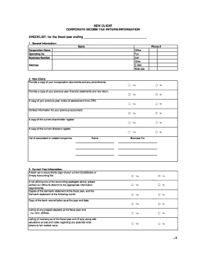 Corporate Income Tax Return Information Checklist