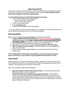 Affidavit of Fraudulent Card Activity