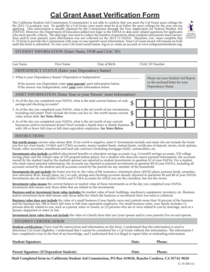 Cal Grant Asset Verification Form