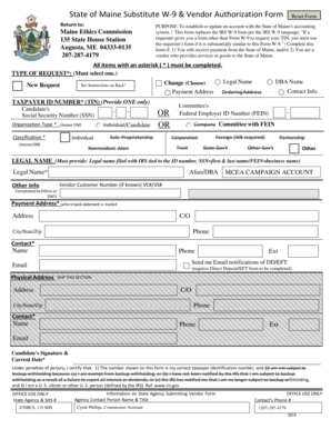 Maine Substitute W-9 Vendor Authorization Form