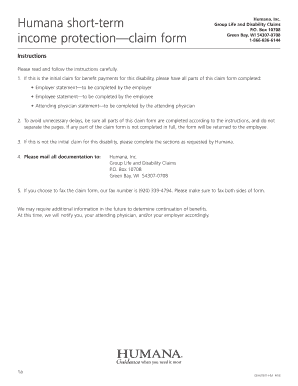 Humana Short-Term Income Protection Claim Form