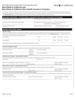 Blue Shield of California Subscriber Change Request