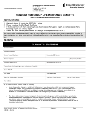 Request for Group Life Insurance Benefits