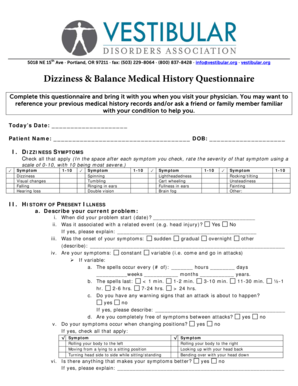 Dizziness & Balance Medical History Questionnaire