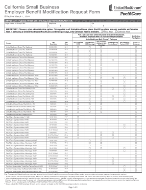 California Small Business Employer Benefit Modification Request Form