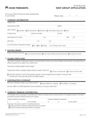 Kaiser Permanente Small Business Group Application