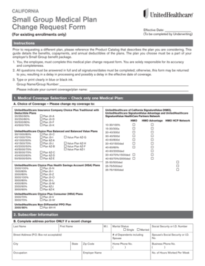 California Small Group Medical Plan Change Request Form