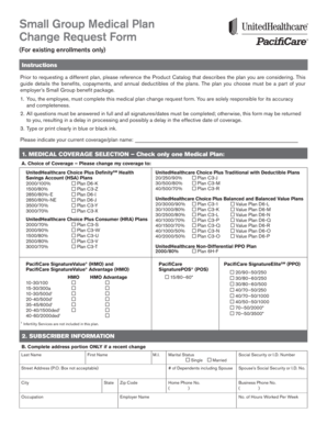 Small Group Medical Plan Change Request Form