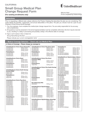 California Small Group Medical Plan Change Request Form