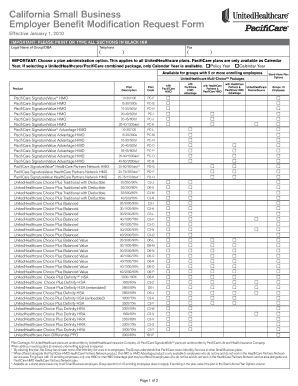 California Small Business Employer Benefit Modification Request Form