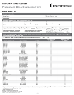 California Small Business Product and Benefit Selection Form